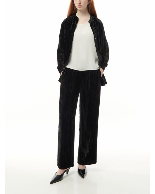 Eileen Fisher Black Women's Crushed Velvet Wide-leg Pant