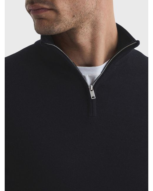 Reiss Blue Blackhall Merino Wool Zip Neck Jumper for men