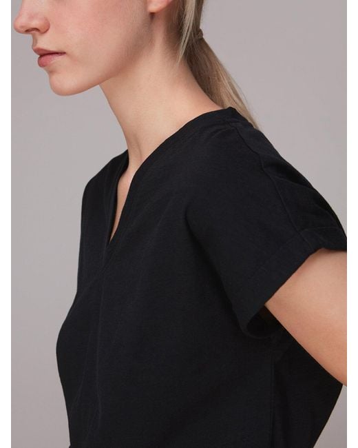 Whistles Black Willa V-Neck Cotton T-Shirt