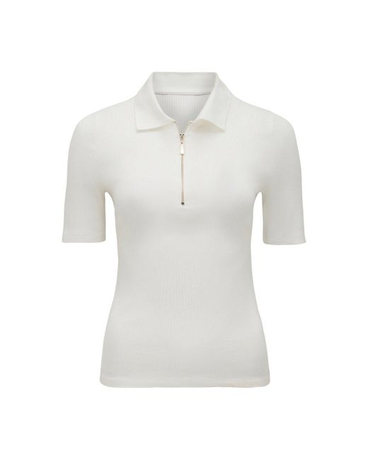 Forever New White Women's Mai Short Sleevess Zip Polo T-shirt