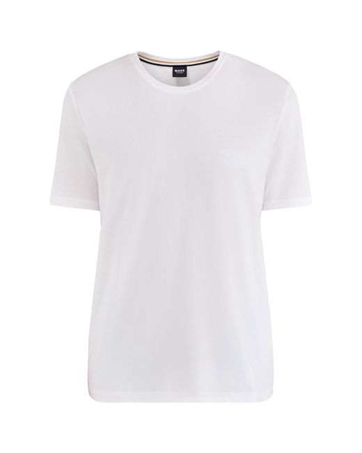 Boss White Embroidered Logo Short Sleeve Stretch T Shirt for men