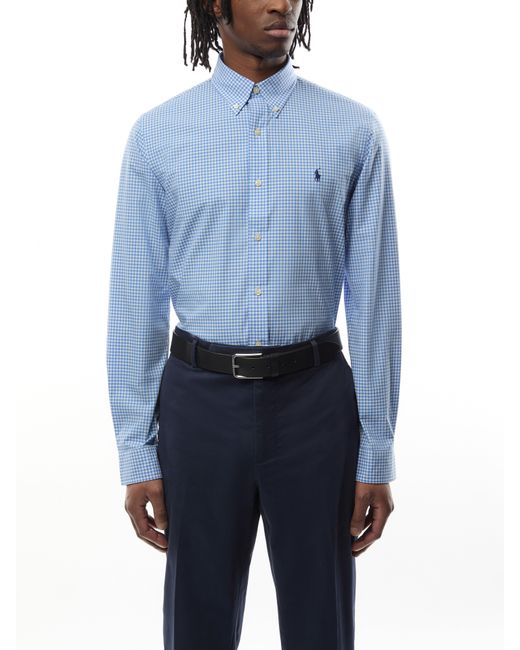 Polo Ralph Lauren Blue Custom Fit Stretch Poplin Shirt for men