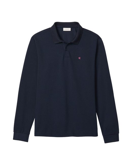 Calvin Klein Blue Long Sleeve Piqué Polo Shirt for men