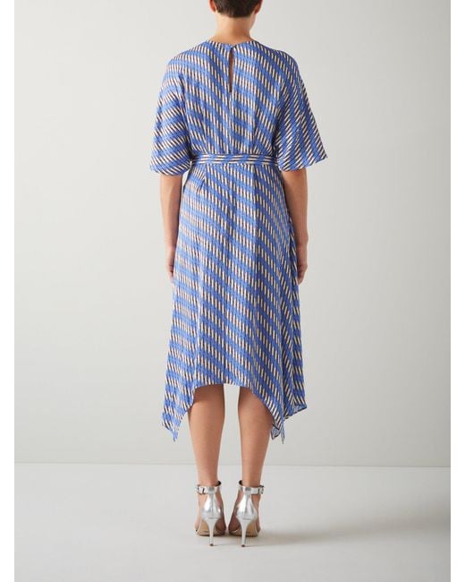 L.K.Bennett Blue Anni Geometric Print Handkerchief Hem Dress