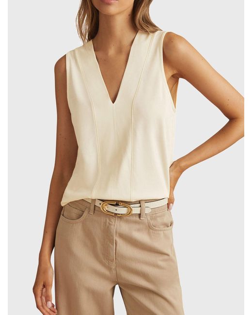 Reiss White Mira V-Neck Shell Top