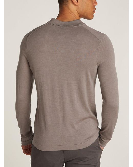 Calvin Klein Brown Italian Merino Long Sleeve Polo for men