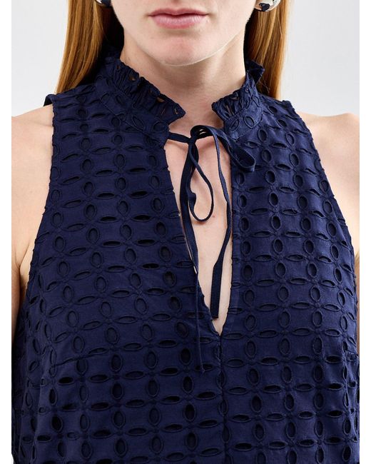 roandzo Blue Broderie V-Neck Midi Dress