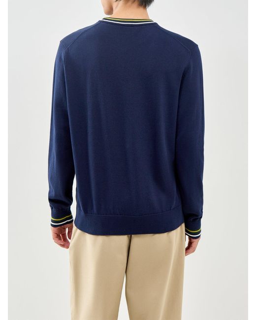 Lacoste Blue Tipped Crew Neck Knit Sweatshirt for men