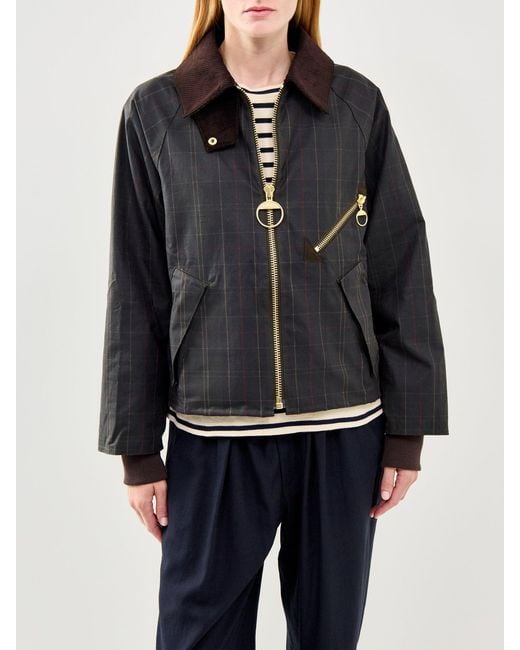 Barbour Black Arlene Checked Wax Jacket
