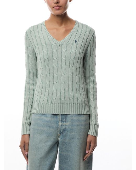 Polo Ralph Lauren Blue Cable-Knit V-Neck Jumper