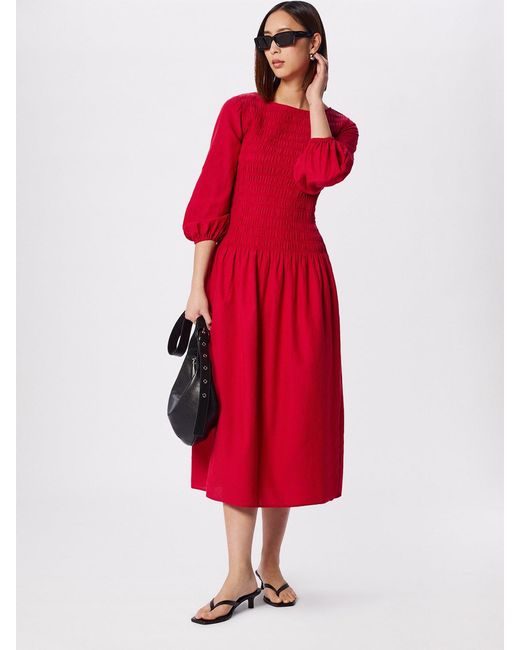 Whistles Red Wide Spaced Shir Dress