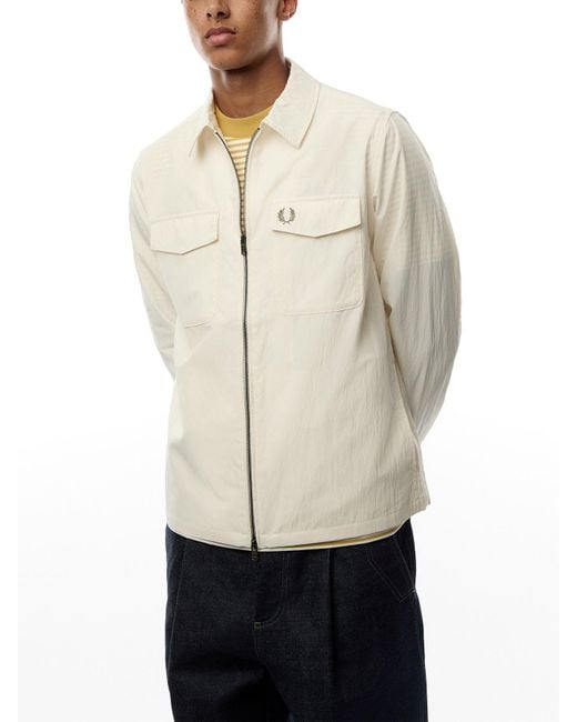 Fred Perry White Zip Through Overshirt for men