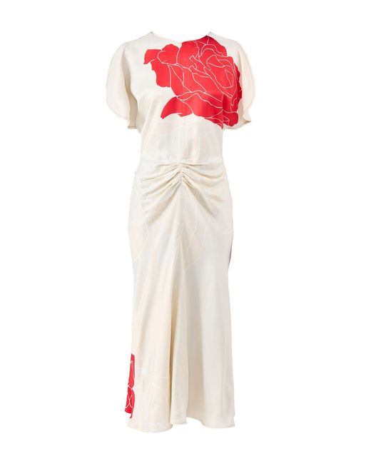 Victoria Beckham Pink Gathered Waist Midi Dress Cream
