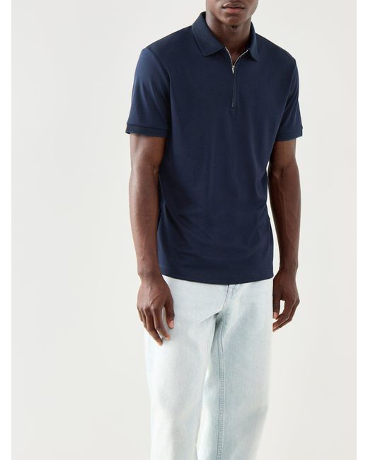 SELECTED Blue Fave Zip Short Sleeves Polo T-Shirt for men