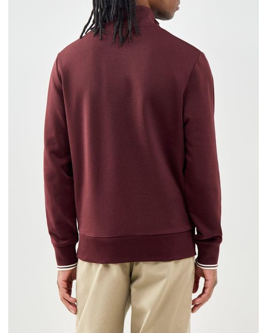 Fred Perry Red Half Zip Sweatshirt Burgundy for men