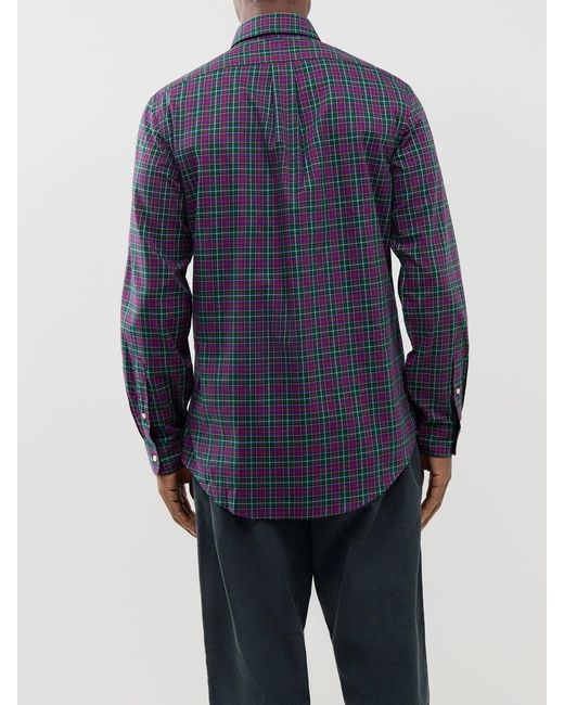 Polo Ralph Lauren Blue Custom Fit Sanded Twill Check Shirt for men