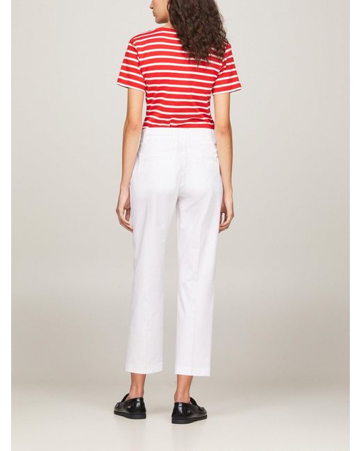 Tommy Hilfiger White Cotton Blend Slim Fit Straight Leg Chinos