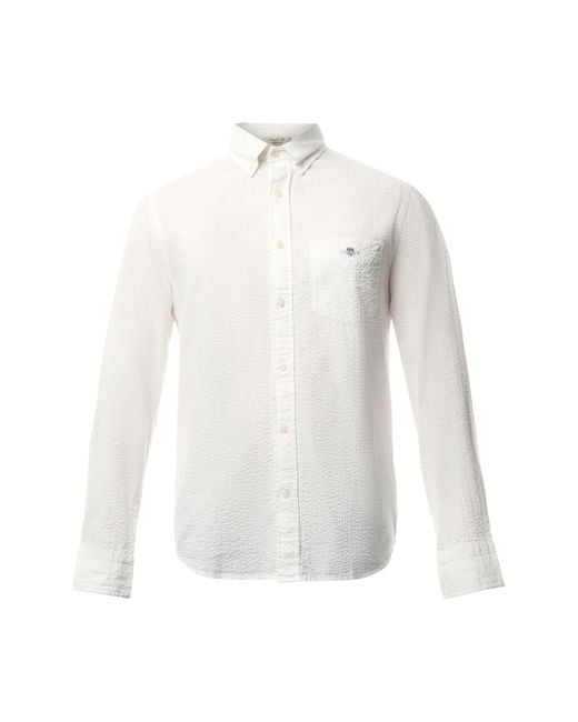 Gant Blue Regular Solid Seersucker Shirt for men