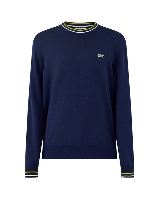 Lacoste Blue Tipped Crew Neck Knit Sweatshirt for men