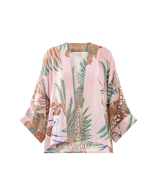 One Hundred Stars Pink Crane Plaster Short Kimono
