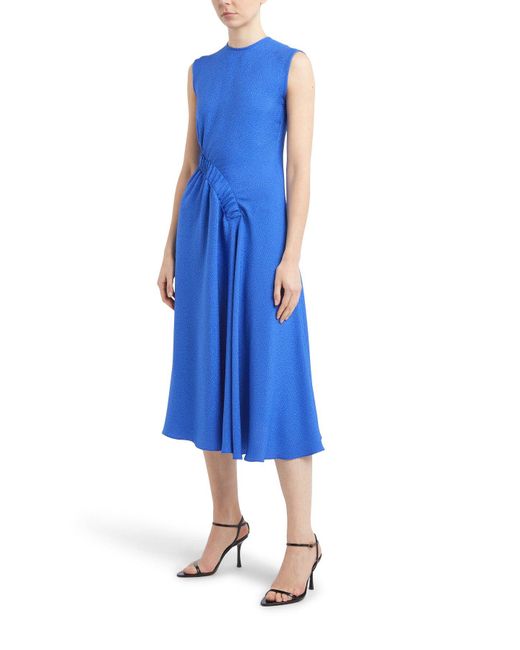 Edeline Lee Blue Women's Sleeveless Draped Midi Dress With Ruched Panel Detail