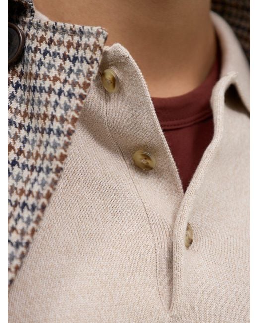 Jack & Jones White Organic Knitted Long-Sleeved Polo Shirt for men