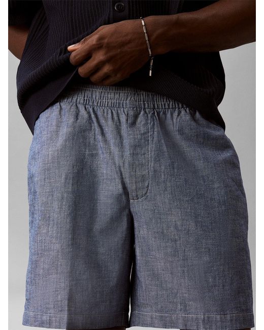 Calvin Klein Blue Chambray Drawstring Shorts for men
