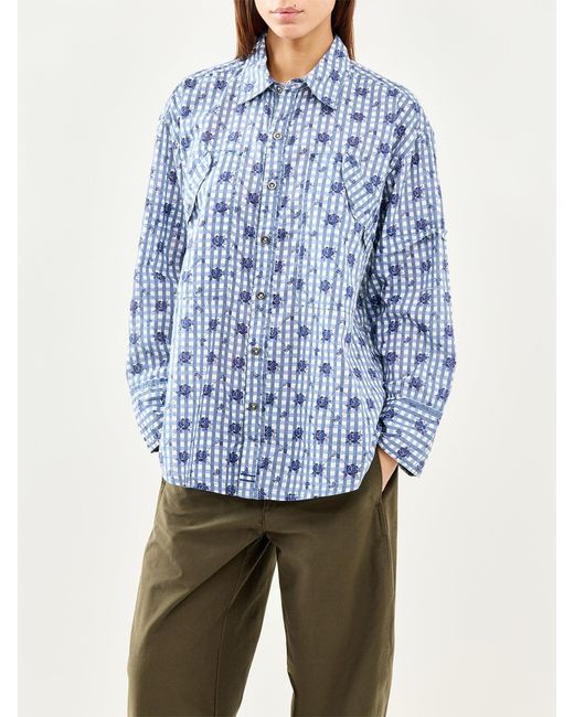 Free People Blue Hidden Flower Camo Shirt