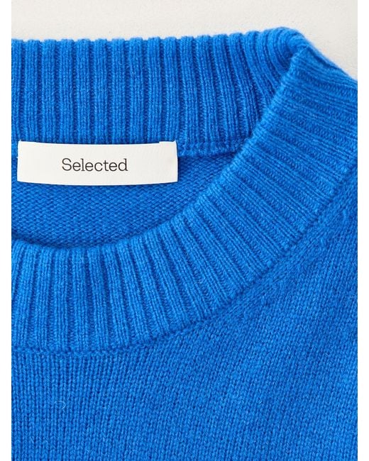 SELECTED Blue Relaxed Knit Jumper for men