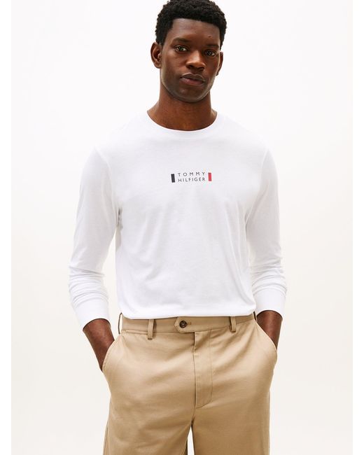 Tommy Hilfiger White Long Sleeve Logo T-Shirt for men