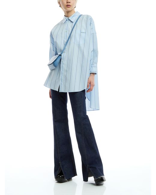 Marni Blue Women's Oversize Long Sleeves Shirt With Collar And Longer Back
