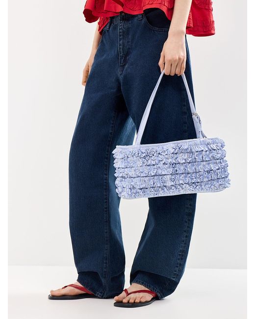 Damson Madder Blue Sophia Ruffle Baguette Bag Stripe