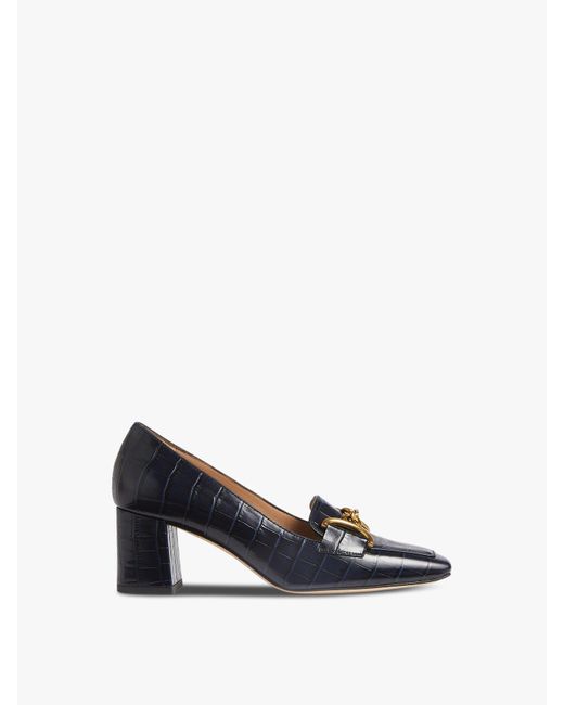 L.K.Bennett White Women's Samantha Navy Croc-effect Leather Snaffle-detail Courts
