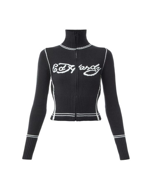 Ed Hardy Black Life Before Knitted Zip Thru Jacket