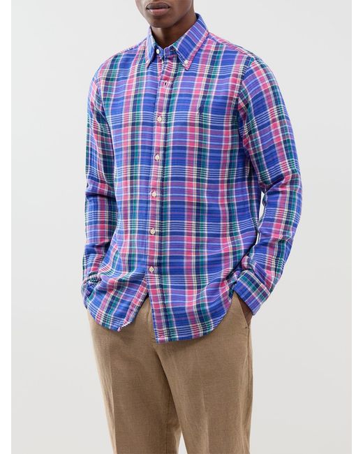 Polo Ralph Lauren Blue Custom Fit Double-Faced Check Shirt, Cotton for men