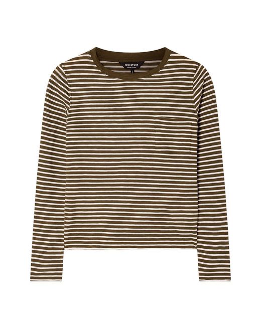 Whistles Brown Stripe Crew Neck Pocket Top, Cotton