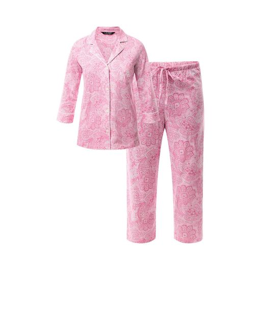 Polo Ralph Lauren Pink Women's Stripe Cropped Cotton Pyjama Set