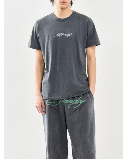 Ed Hardy Gray Dragon Panther Graphic T-Shirt for men