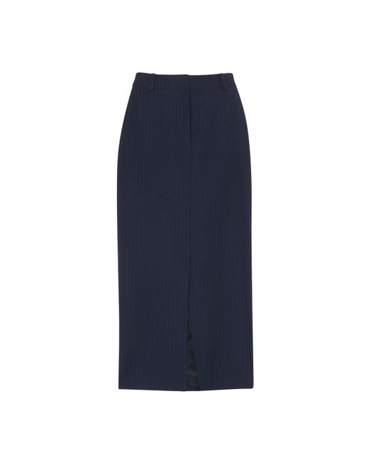 Whistles Blue Pinstripe Tailored Midi Skirt