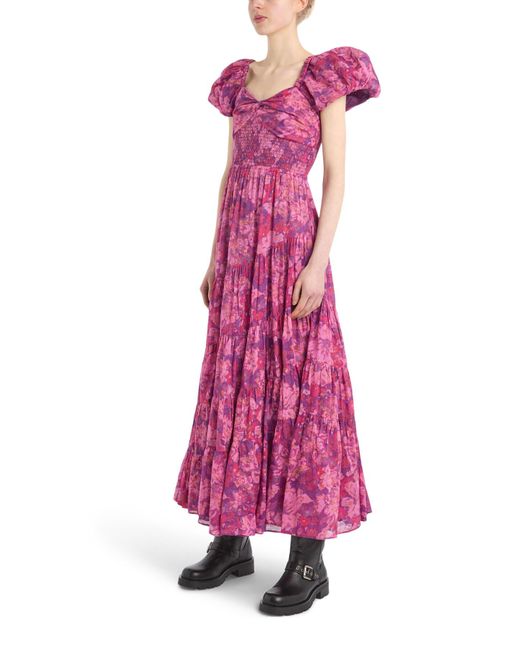 Free People Purple Women's Short Sleeve Sundrenched Maxi Dress