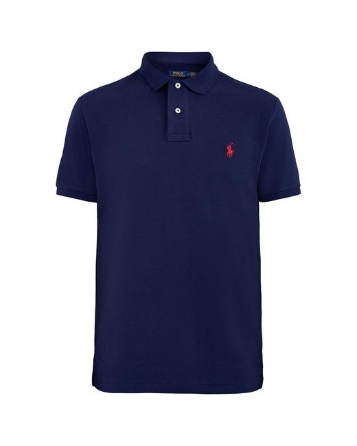 Polo Ralph Lauren Blue Basic Custom Fit Short Sleeve Polo Shirt for men
