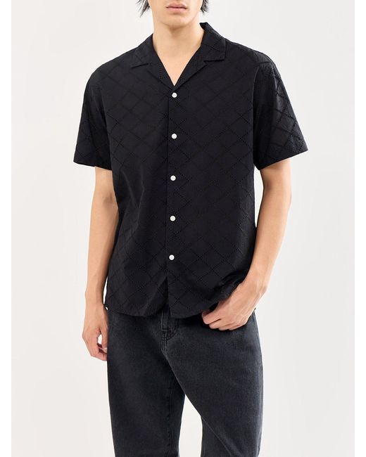 Jack & Jones Black Summer Luke Anglaise Resort Short Sleeve Shirt for men