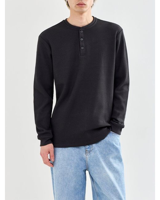 Only & Sons Black Stobie Long Sleeve Henley T-Shirt for men