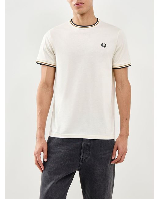 Fred Perry White Twin Tipped T-Shirt Cream for men