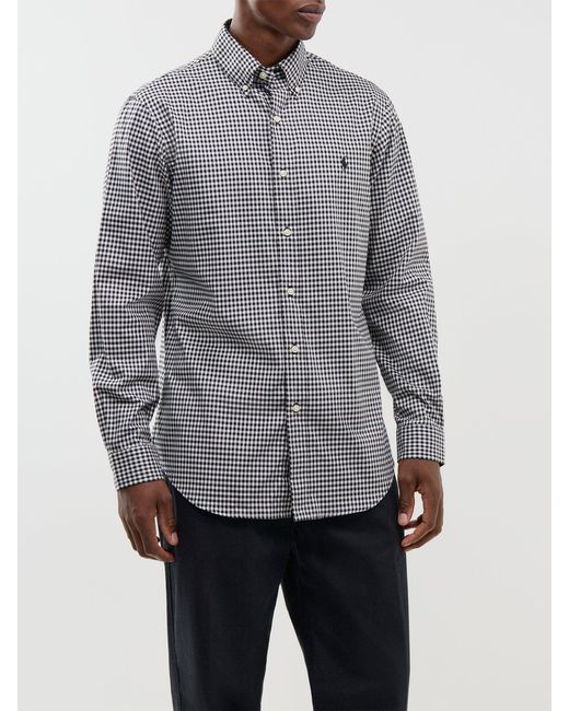 Polo Ralph Lauren Gray Custom Fit Gingham Check Shirt for men