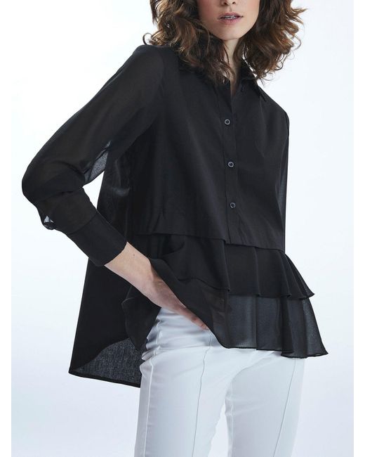 James Lakeland Black Sheer Sleeve Ruffle Shirt