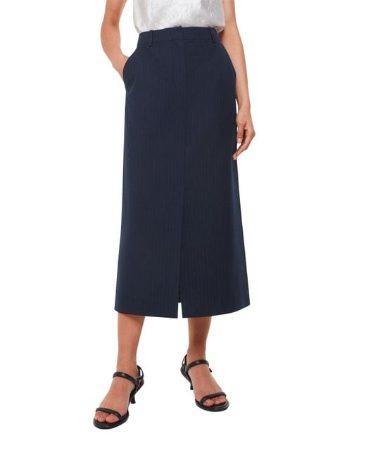 Whistles Blue Pinstripe Tailored Midi Skirt