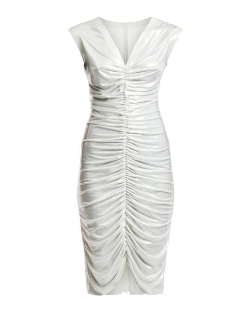 Norma Kamali White Women's Sleeveless V-neck Shirred Dress