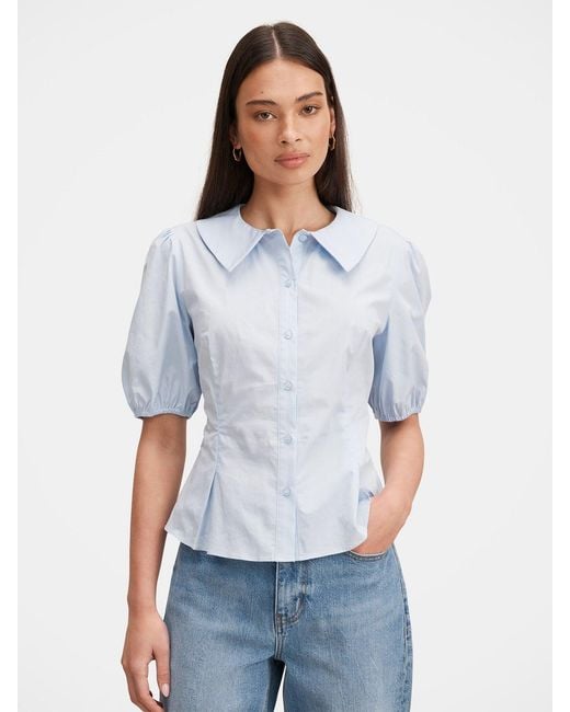 Forever New Blue Gracie Bubble Sleeve Shirt