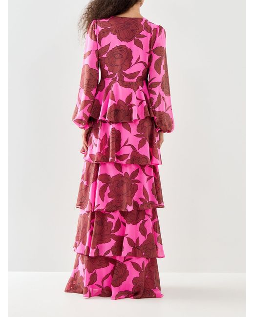 Pretty Lavish Red Ashton Ruffle Maxi Dress Fuchsia